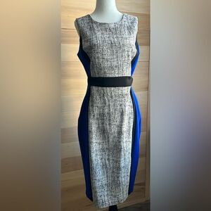 Enfocus Studio Series - Size 12 sleeveless Dress, blue/black/white with stretch